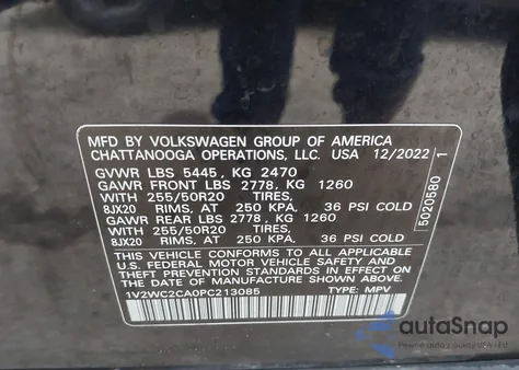 2023 Volkswagen Atlas Cross Sport 2.0T Se W/Technology z USA, uszkodzony, nr VIN 1V2WC2CA0PC213085